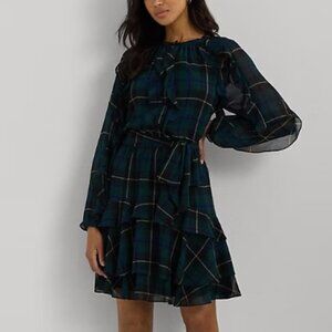 NWT Plaid/Tartan Ruffle Tiered Dress: Green, Black, Blue (Blackwatch): Sz 4